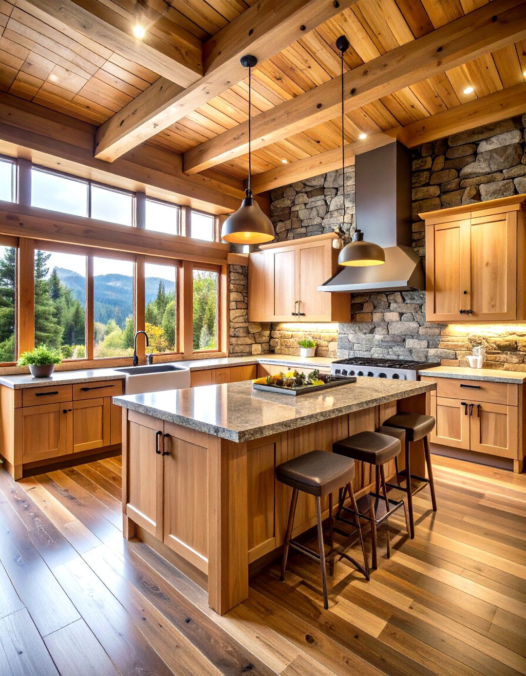 Stone Accent Wall Log Cabin Kitchen - 20 Log Cabin Kitchen Design Ideas
