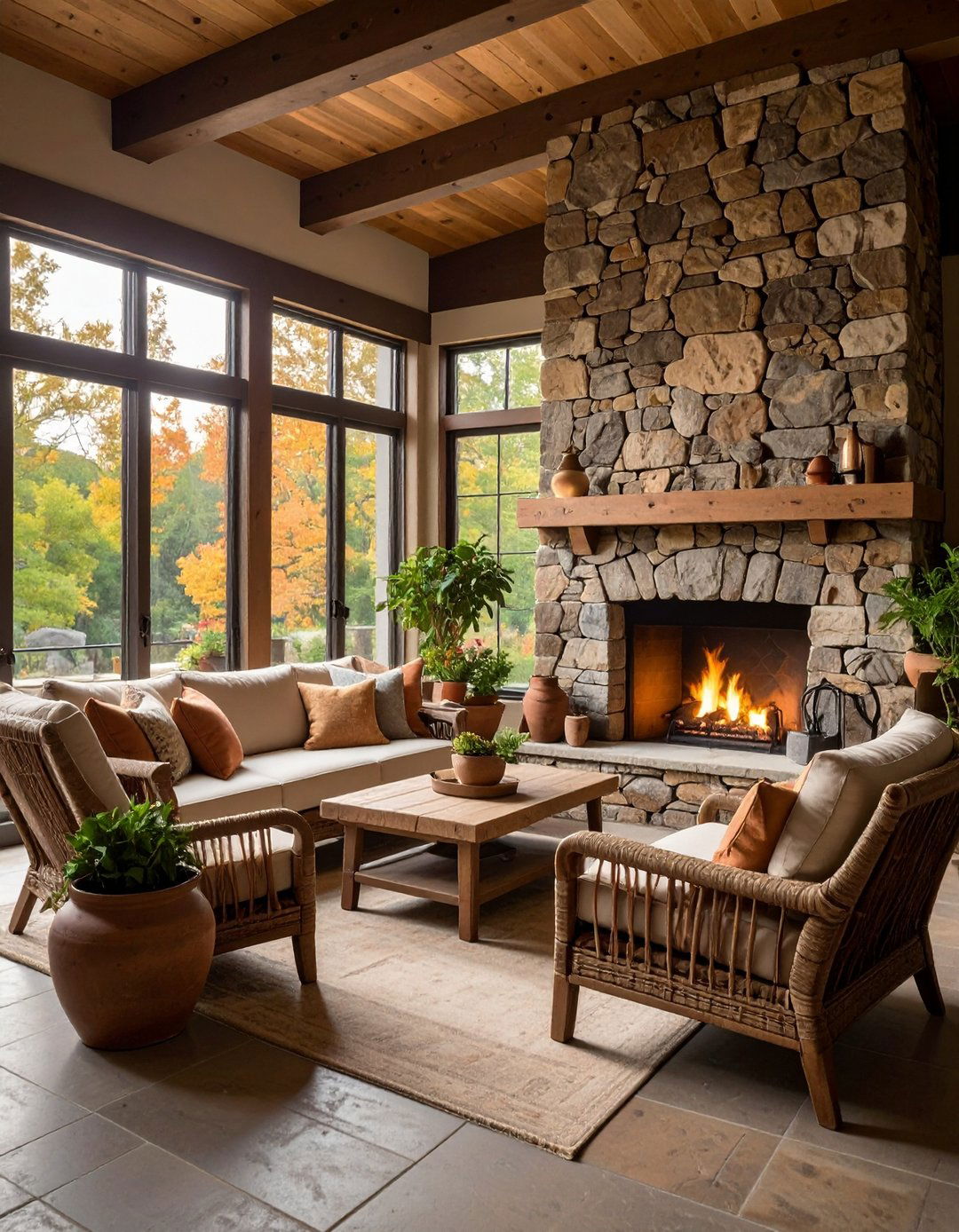 Stone Accent Walls for a Textured Sunroom - 20 Rustic Sunroom Ideas