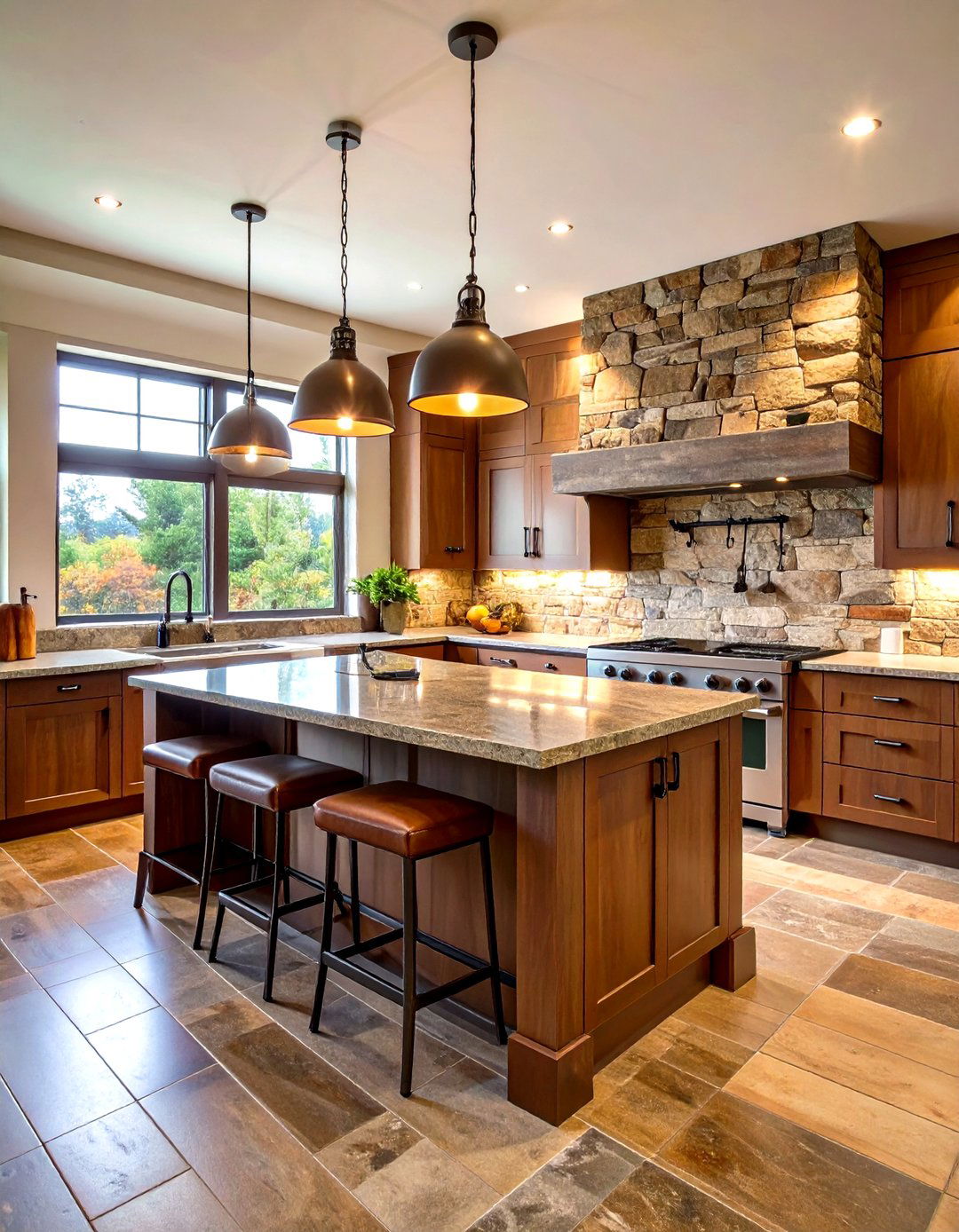 Stone Backsplashes Ground the Cabin Kitchen in Local Geology - 20 Cabin Kitchen Ideas