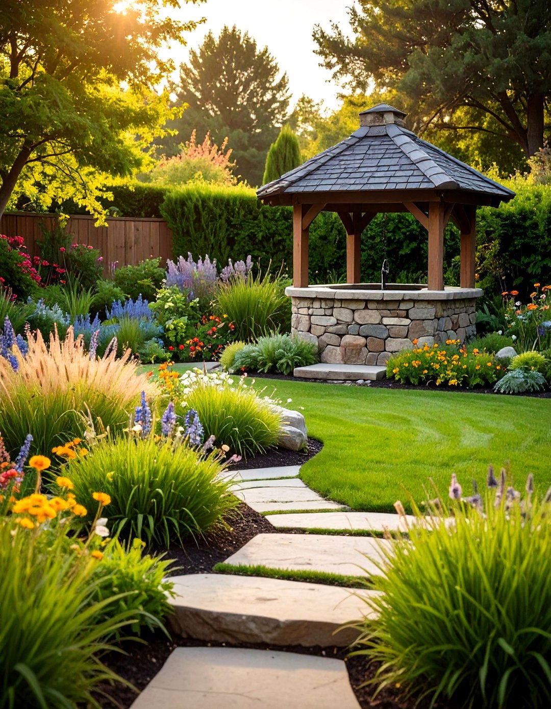Stone Base Outdoor Wishing Well with Natural Field Stone - 20 Outdoor Wishing Well Garden Ideas