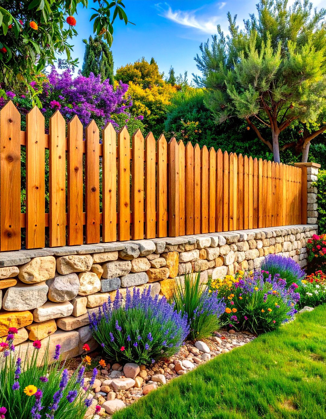 Stone Base Privacy Fence - 20 Small Garden Fence Ideas