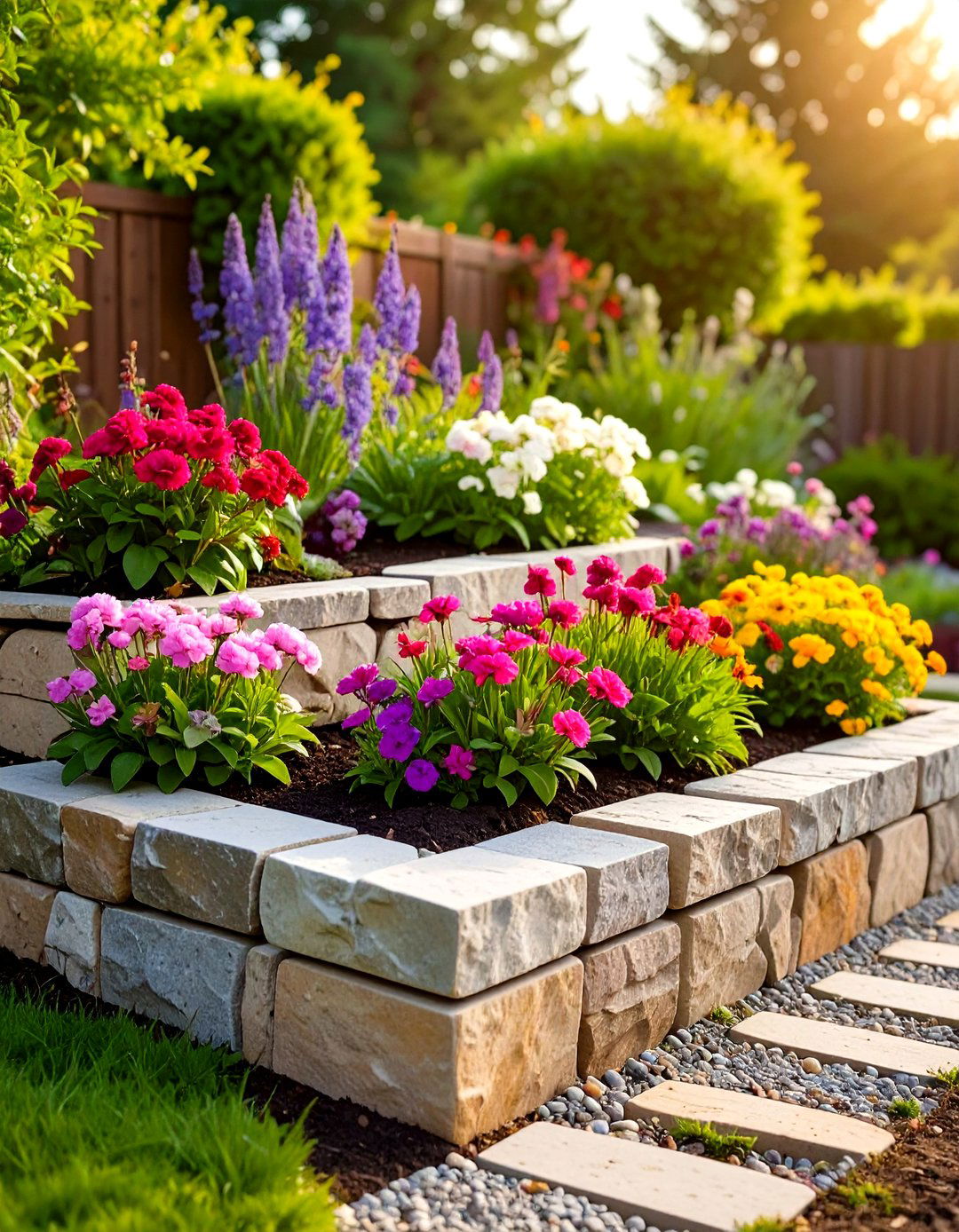 Stone Block Raised Garden Bed Along Fence Structure - 20 Raised Garden Bed Along Fence Ideas