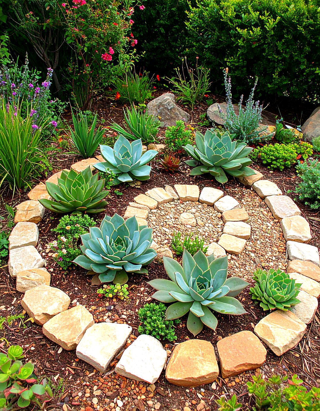 Stone Circle Succulent Spiral - 20 Spiral Garden Design Ideas