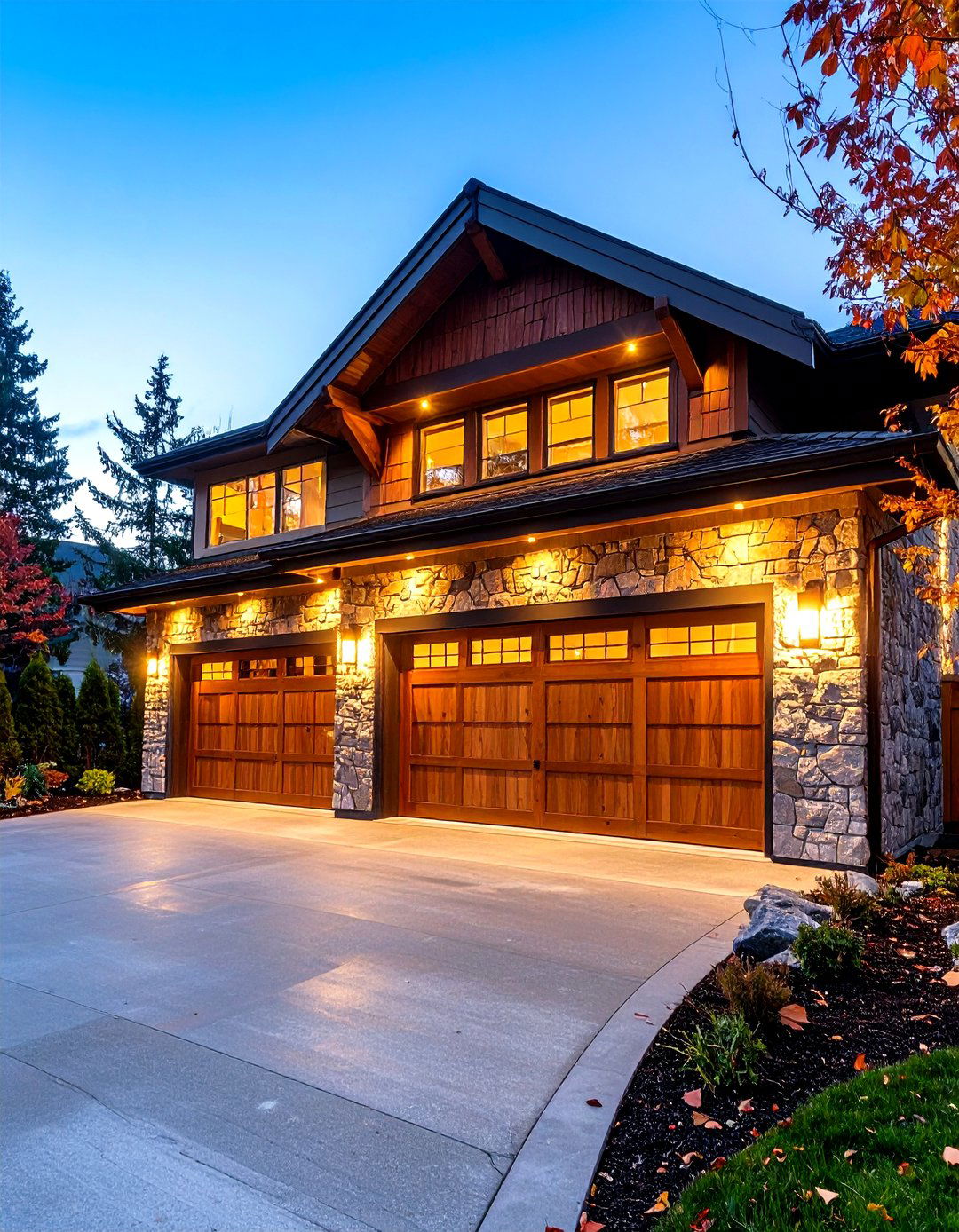 Stone Clad Garage Front - 20 Stone Exterior Home Ideas