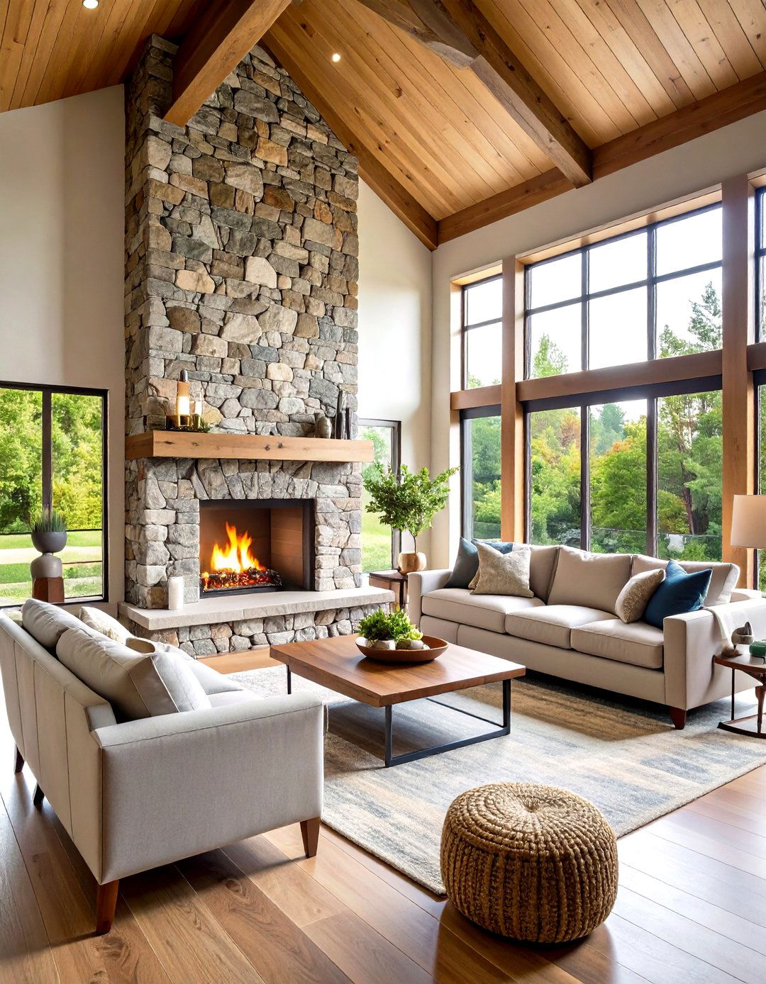 Stone Fireplace Open Concept Vaulted Ceiling Living Room - 20 Open Concept Vaulted Ceiling Living Room Ideas