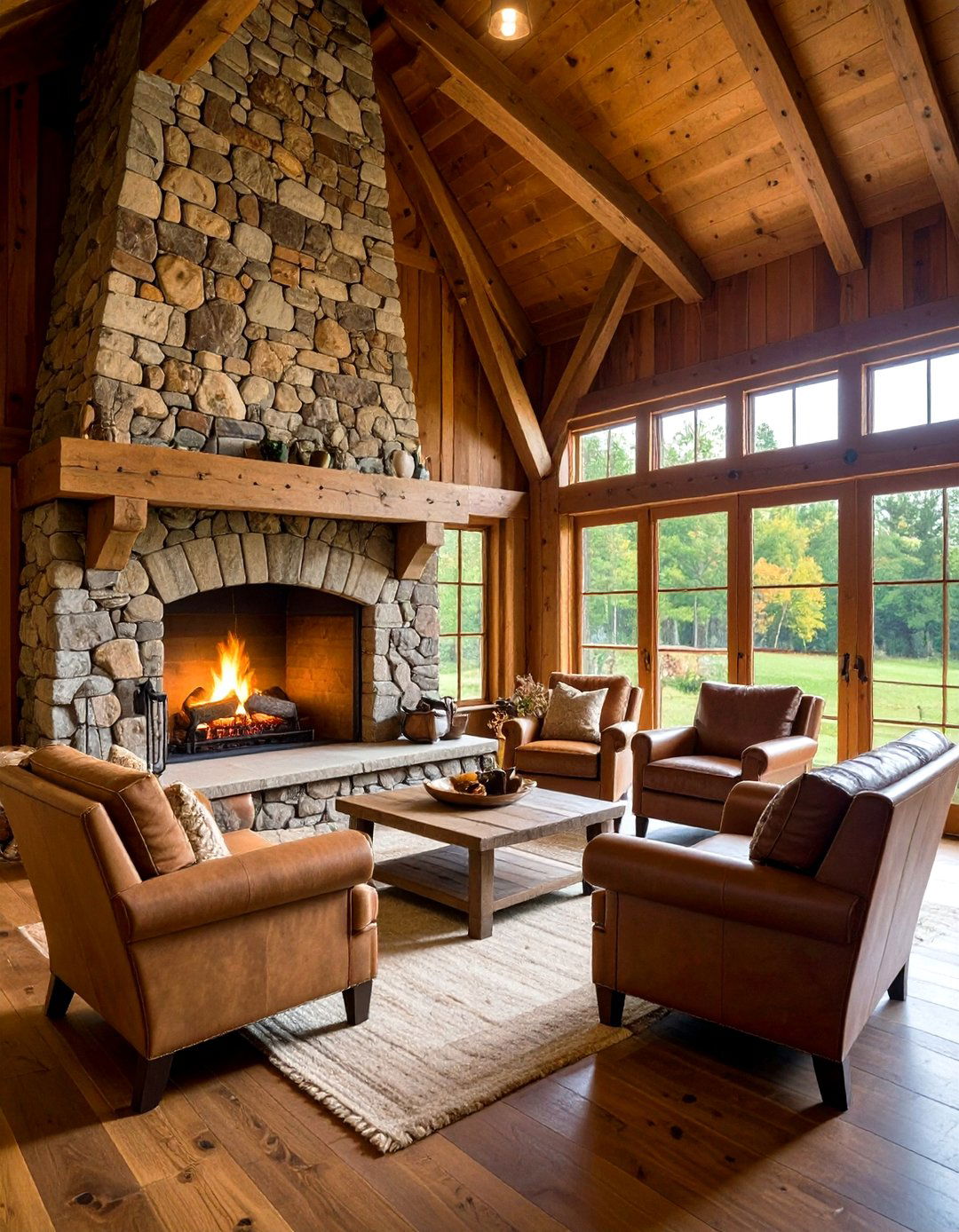 Stone Fireplace as a Barndominium Focal Point - 20 Rustic Barndominium Interior Design Ideas