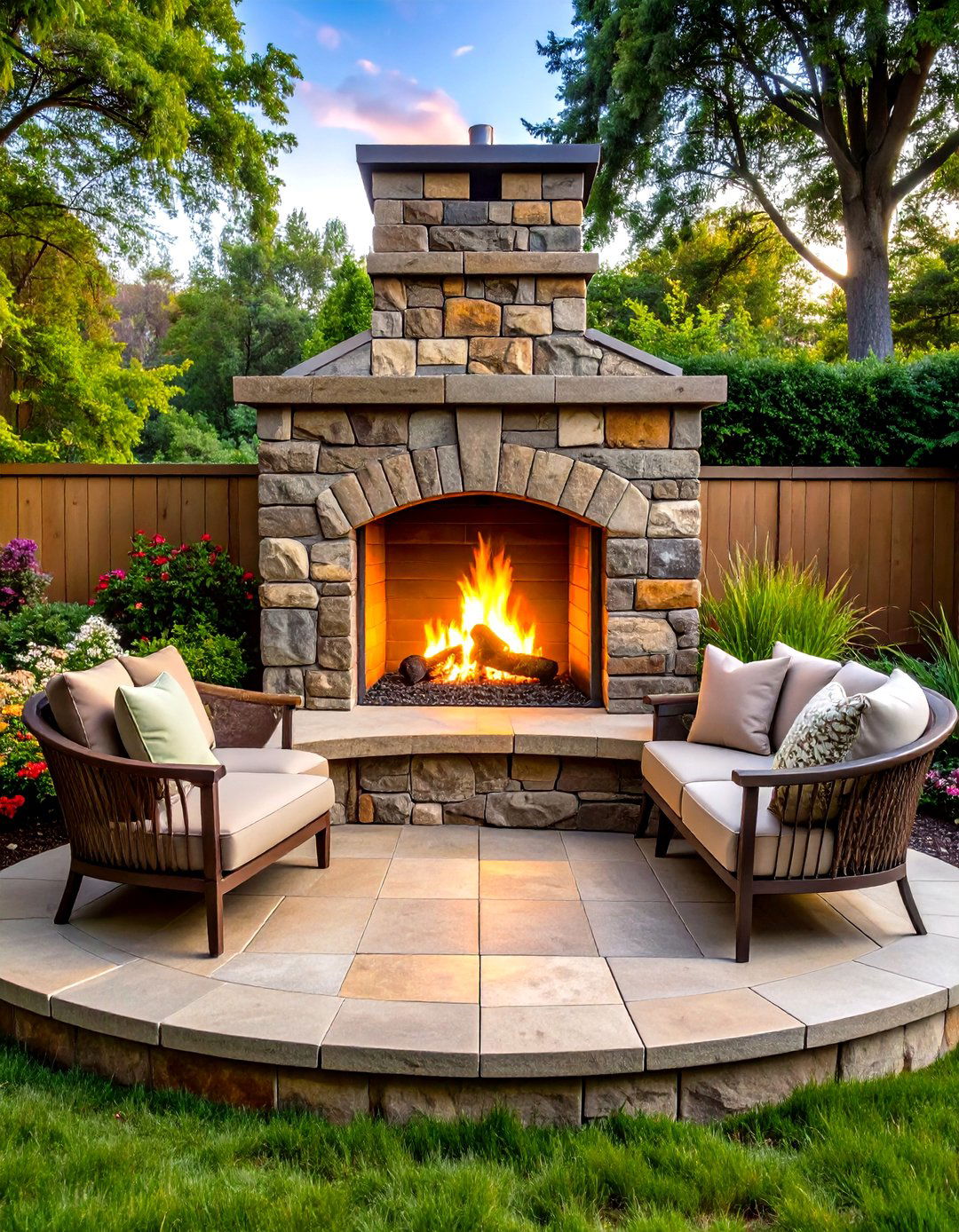 Stone Garden Fireplace Bench for Outdoor Fires - 20 Fireplace Bench Ideas
