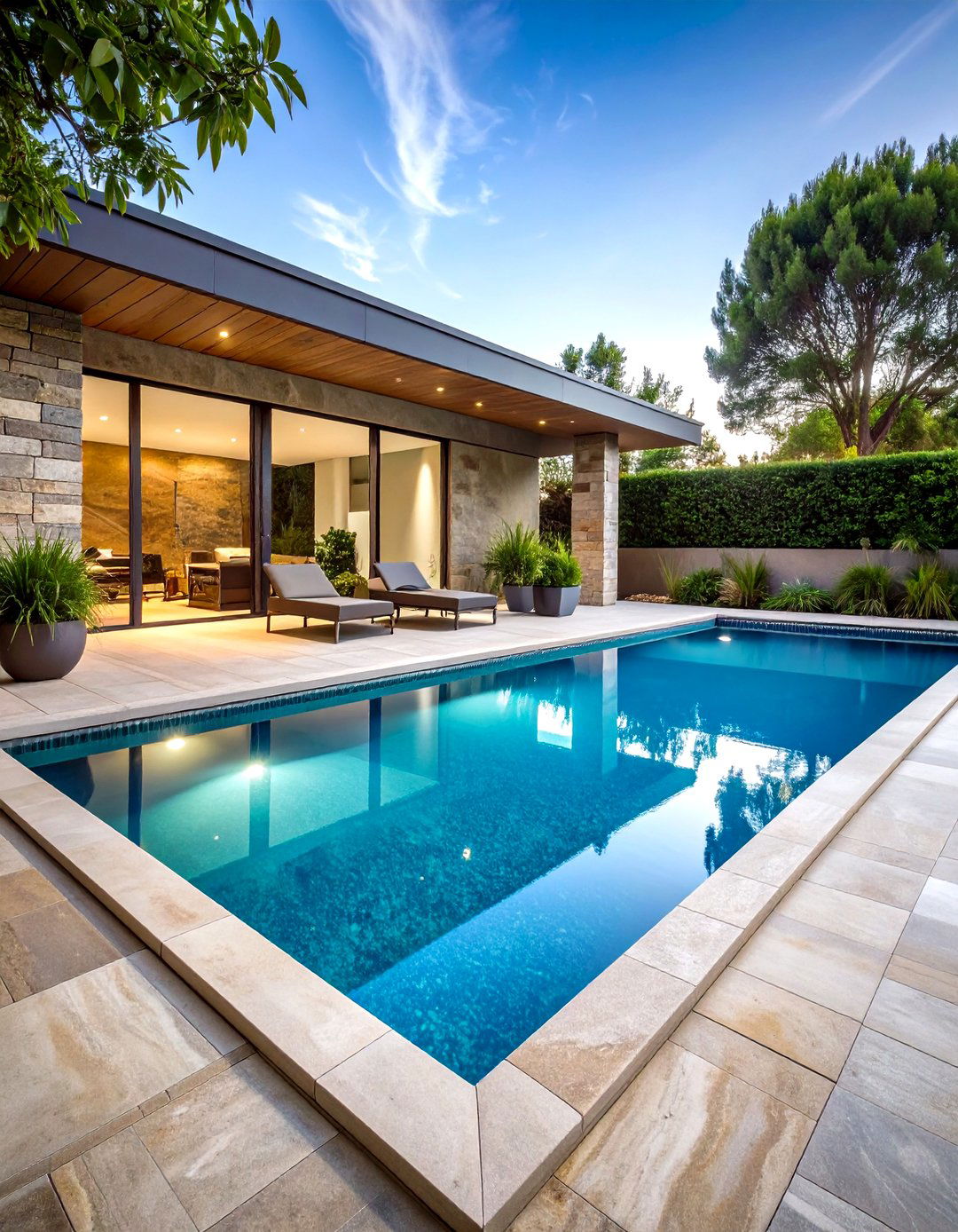 Stone Look Porcelain Waterline Pool Tile System - 20 Waterline Pool Tile Ideas