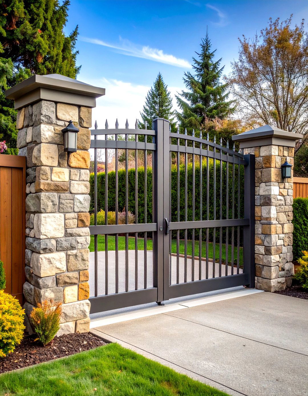 Stone Metal Hybrid Front Gate - 20 Front Gate Ideas
