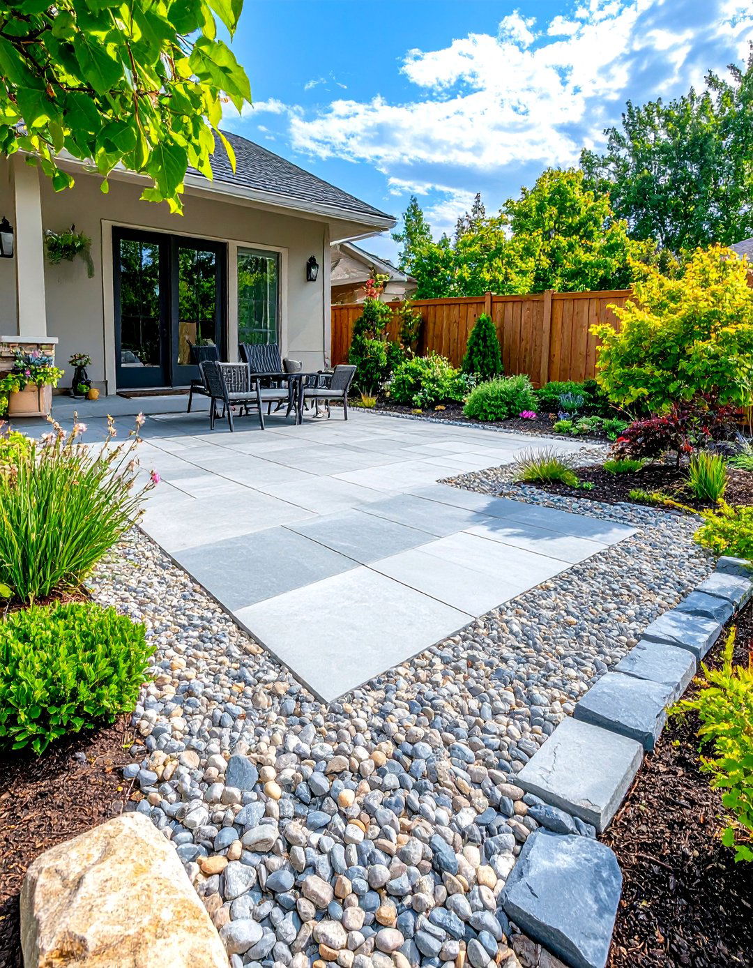 Stone Patio with Gravel Border - 20 Stone Patio Ideas