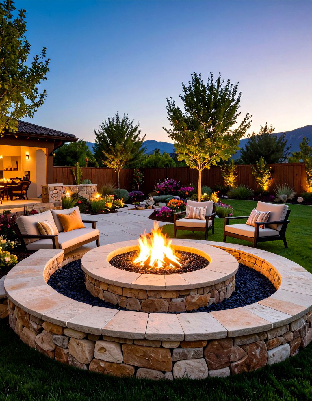 Stone Patio with Sunken Fire Pit - 20 Stone Patio With a Fire Pit Ideas