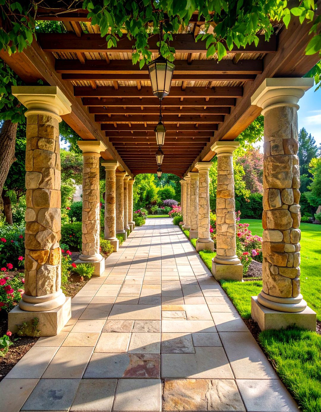 Stone Pillar Covered Walkway - 20 Covered Walkway Ideas