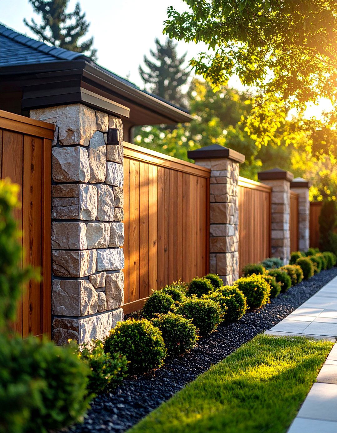 Stone Pillars with Timber Infills Decorative Fence - 20 Decorative Fence Ideas