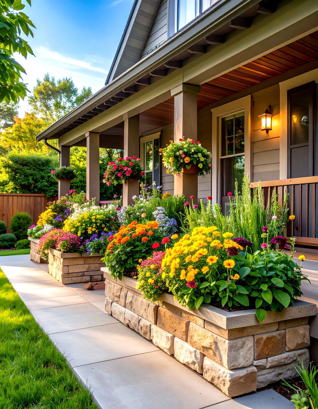 Stone Planter Boxes - 20 Stone Porch Ideas