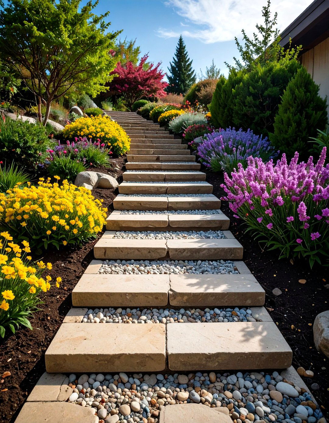 Stone Steps Through Slope - 20 Stone Walkway Ideas