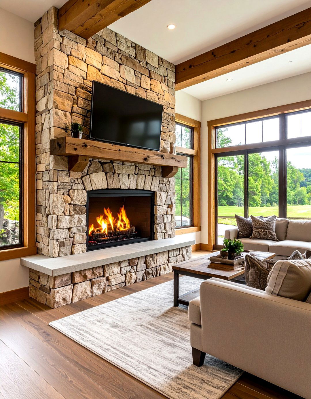 Stone Veneer Farmhouse Electric Fireplace - 20 Electric Fireplace Ideas With Tv Above
