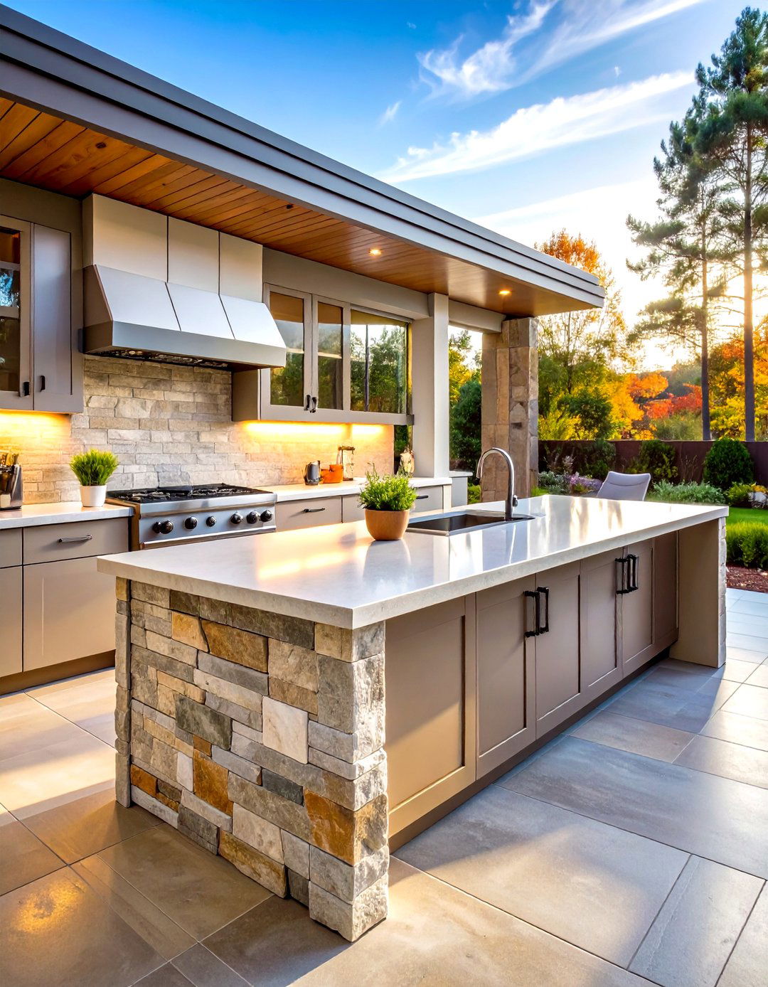 Stone Veneer Outdoor Kitchen Countertop for Budget Friendly Beauty - 20 Outdoor Kitchen Countertop Ideas