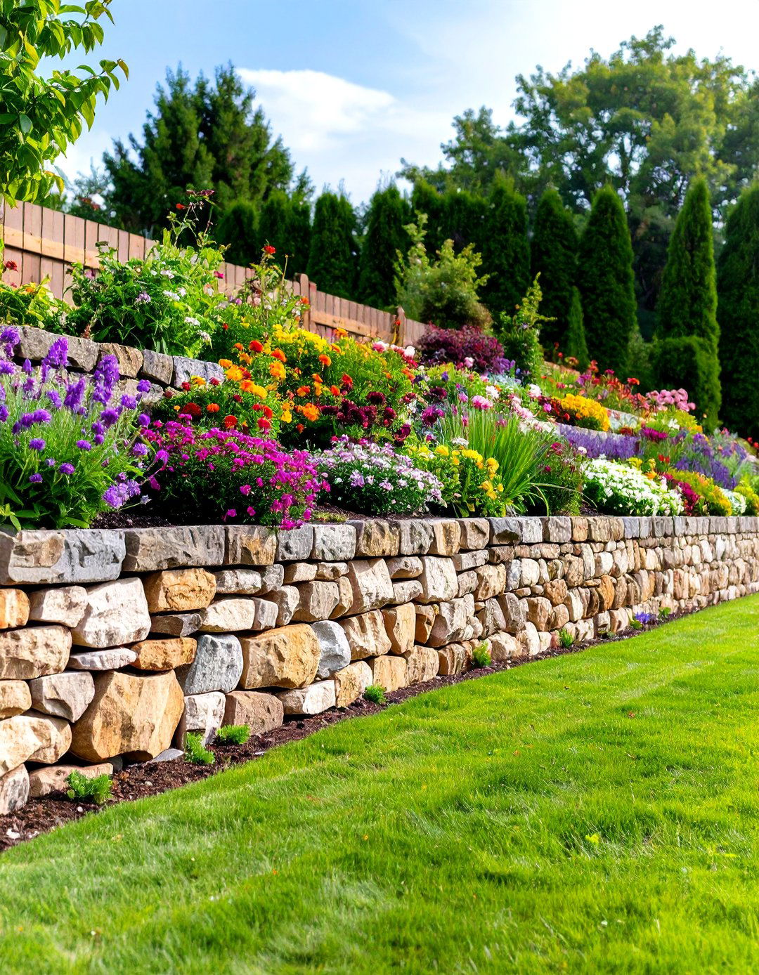 Stone Wall Garden Divider - 20 Garden Divider Ideas