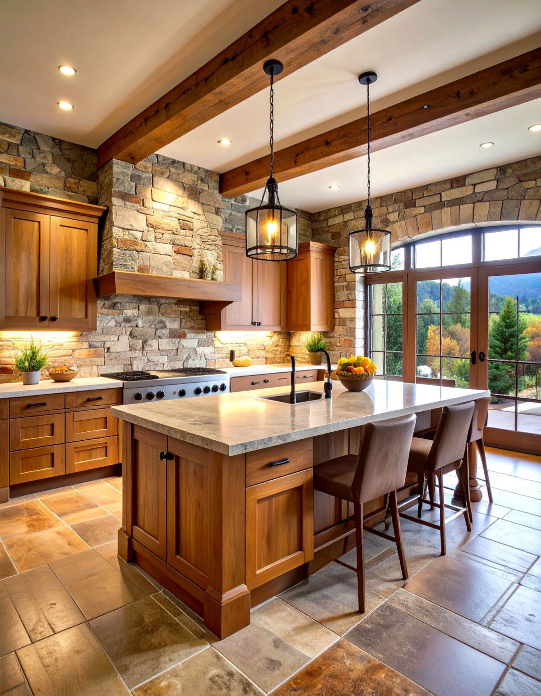 Stone and Brick Rustic Kitchen with Textural Wall Treatments - 20 Rustic Kitchen Ideas