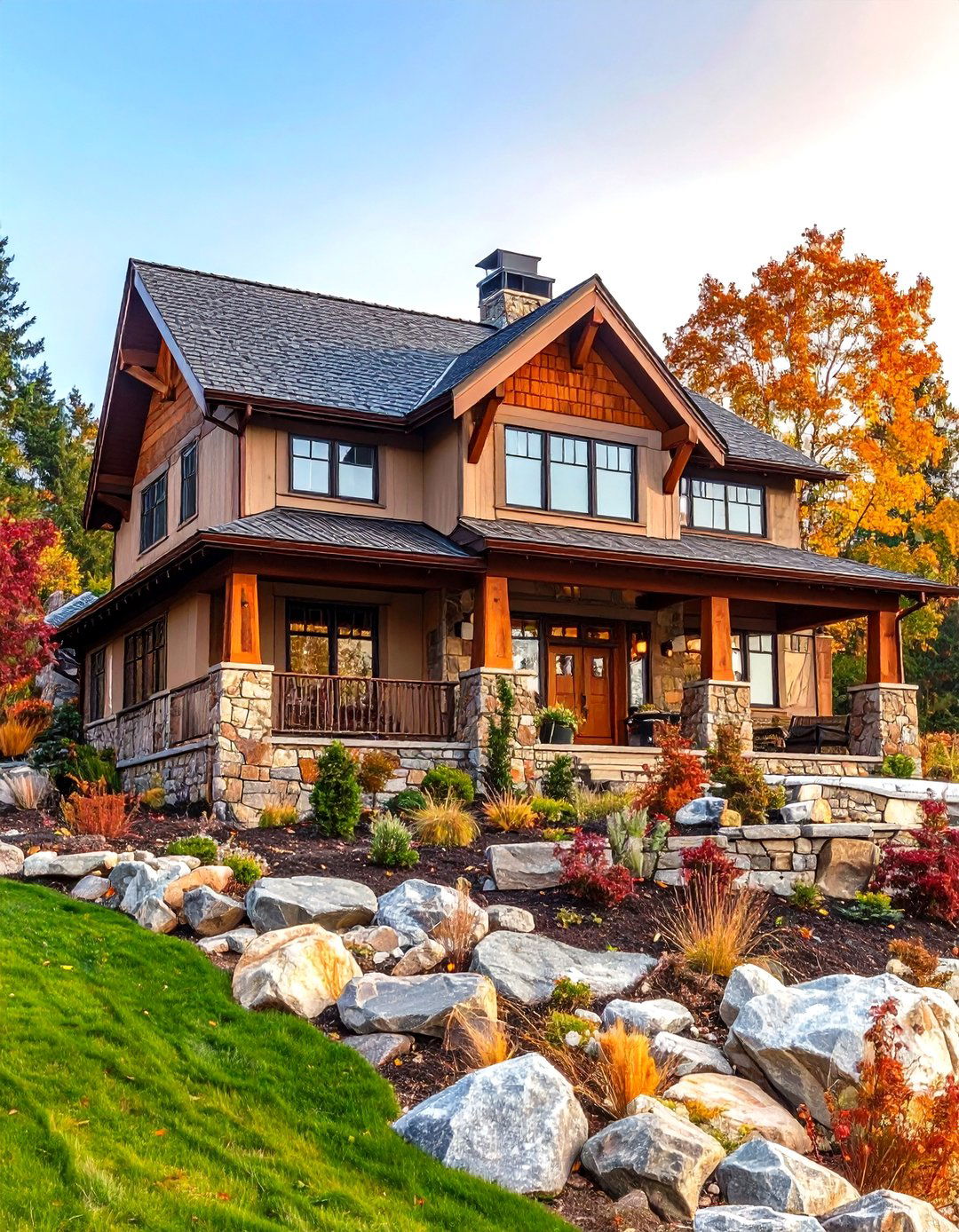 Stone and Copper Richness - 20 Home Designs Using Natural Clay Siding Colors