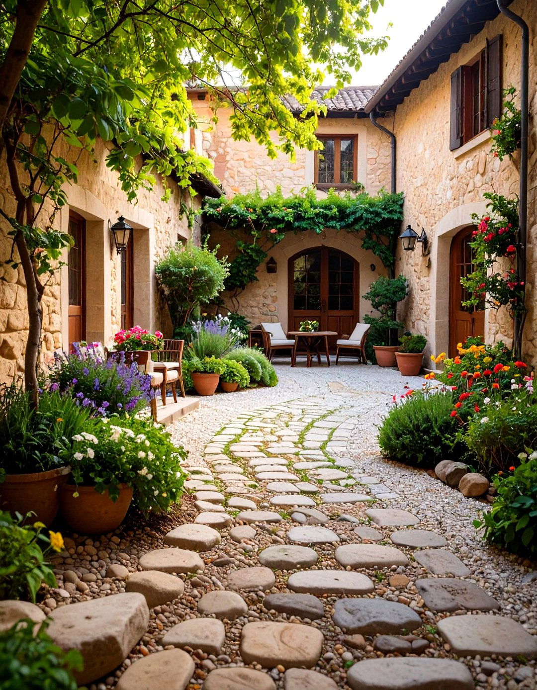 Stone and Gravel Courtyard Elements - 20 Courtyard Ideas