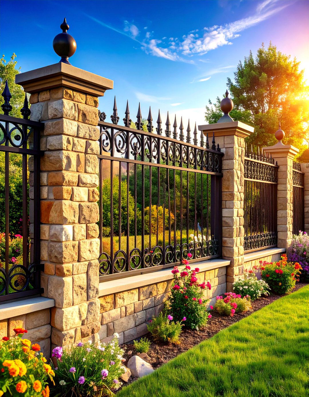 Stone and Iron Privacy Fence - 20 Privacy Fence Ideas