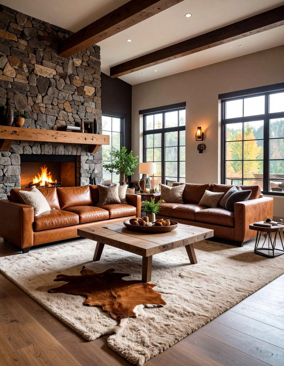Stone and Leather Western Decor Family Room - 20 Western Decor Ideas