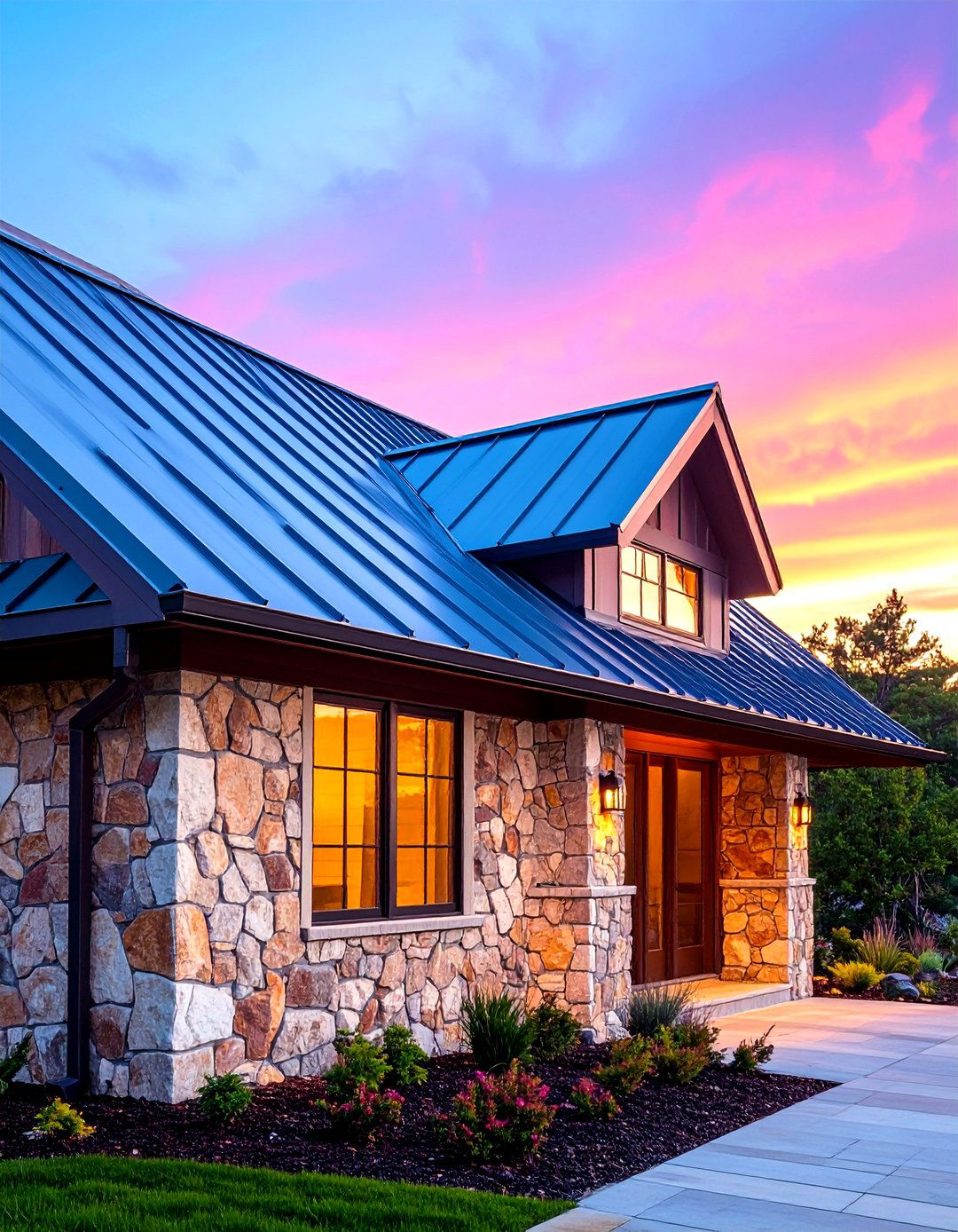 Stone and Metal Roofing Combo - 20 Stone Exterior Home Ideas