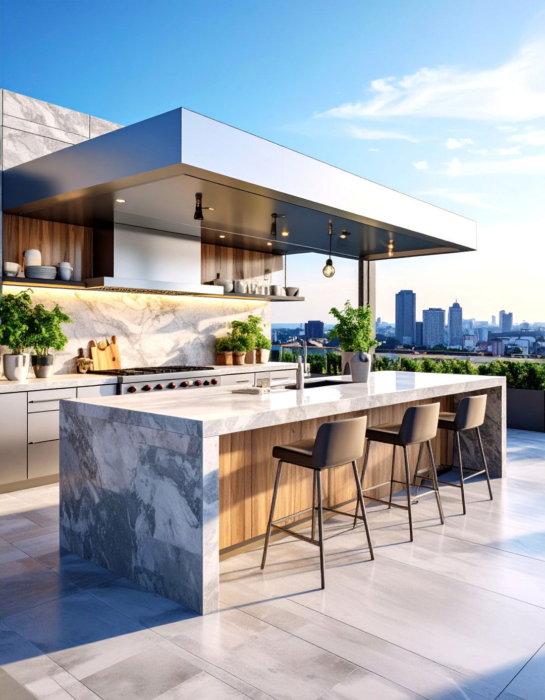 Stone and Steel Rooftop Kitchen - 20 Rooftop Kitchen Ideas