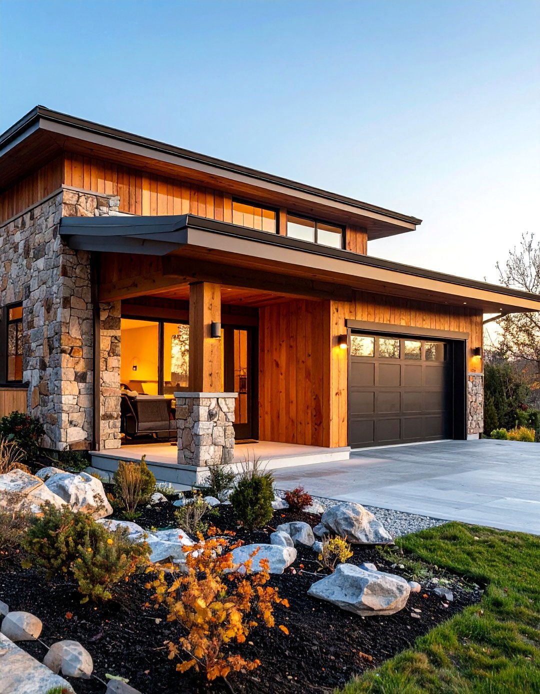 Stone and Timber Hybrid Car Porch Design - 20 Car Porch Design Ideas