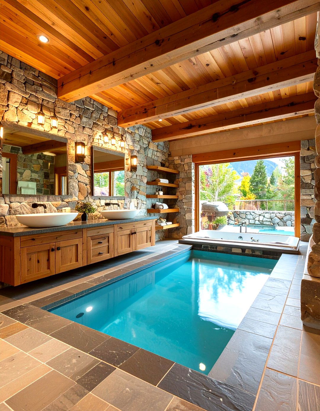 Stone and Timber Pool Bathroom - 20 Pool Bathroom Ideas