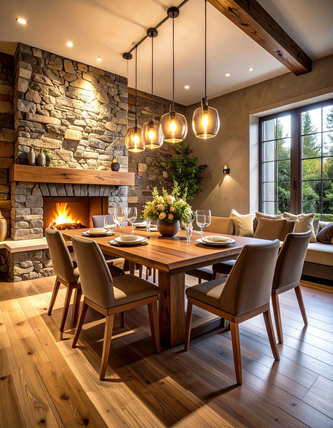Stone and Timber Rustic Dining Room Fortress - 20 Rustic Dining Room Ideas