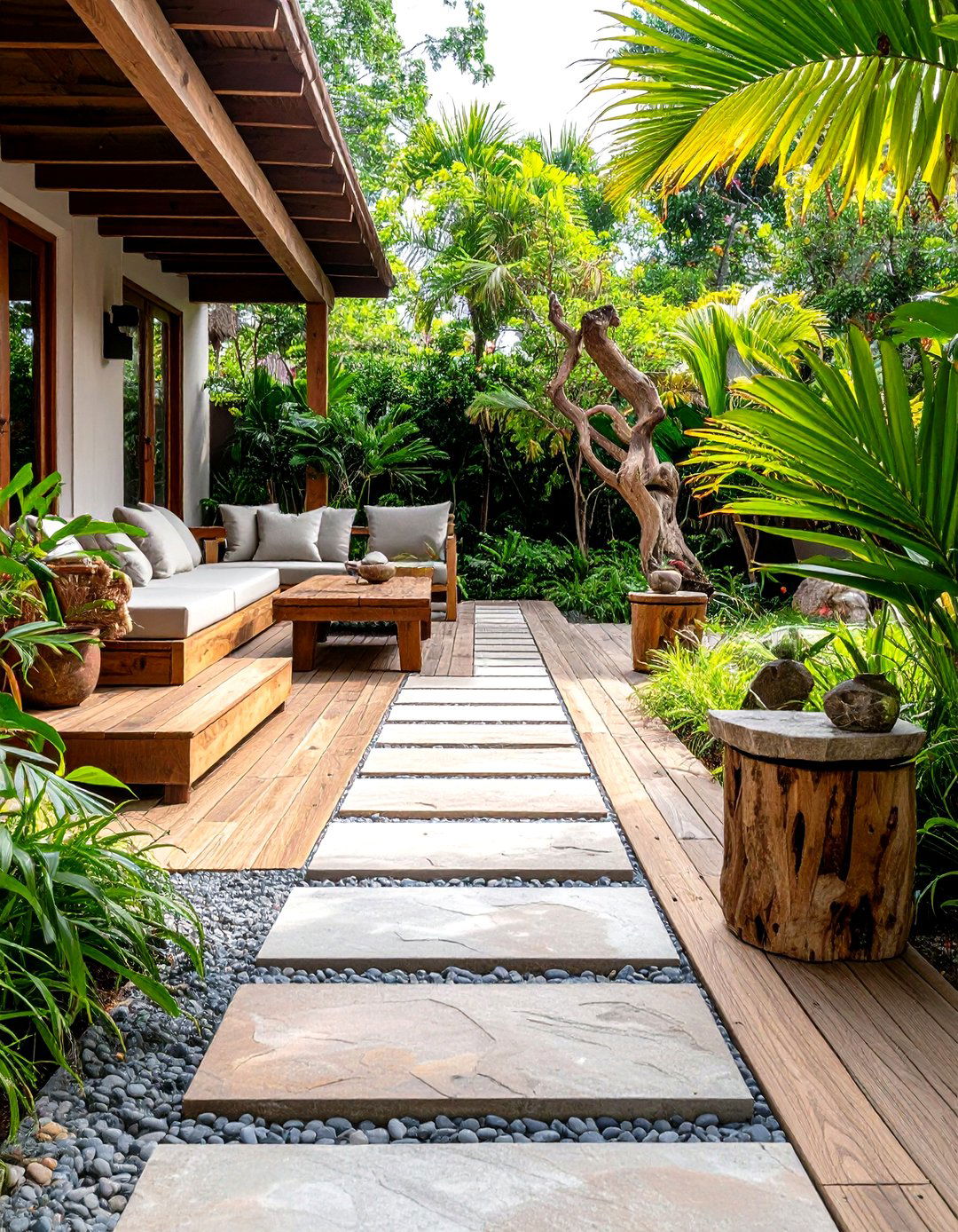 Stone and Wood Accents - 20 Tropical Patio Ideas