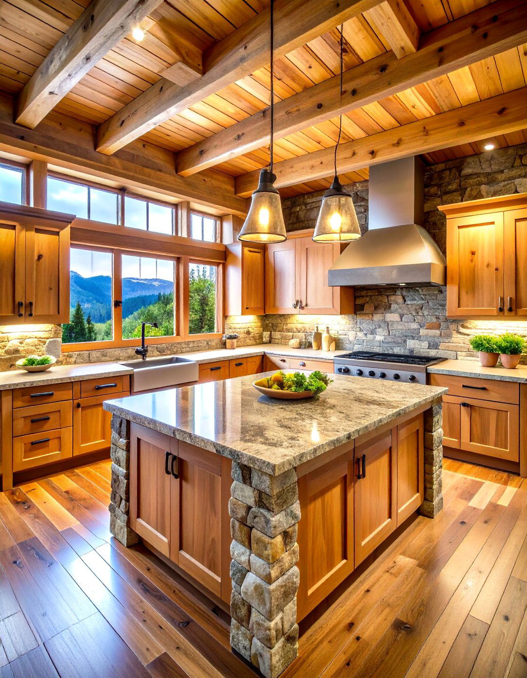 Stone and Wood Log Cabin Kitchen Design - 20 Log Cabin Kitchen Design Ideas