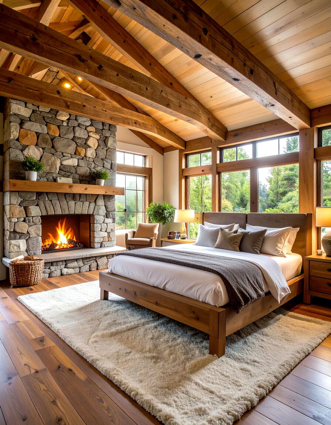 Stone and Wood Rustic Bedroom Combination - 20 Rustic Bedroom Ideas