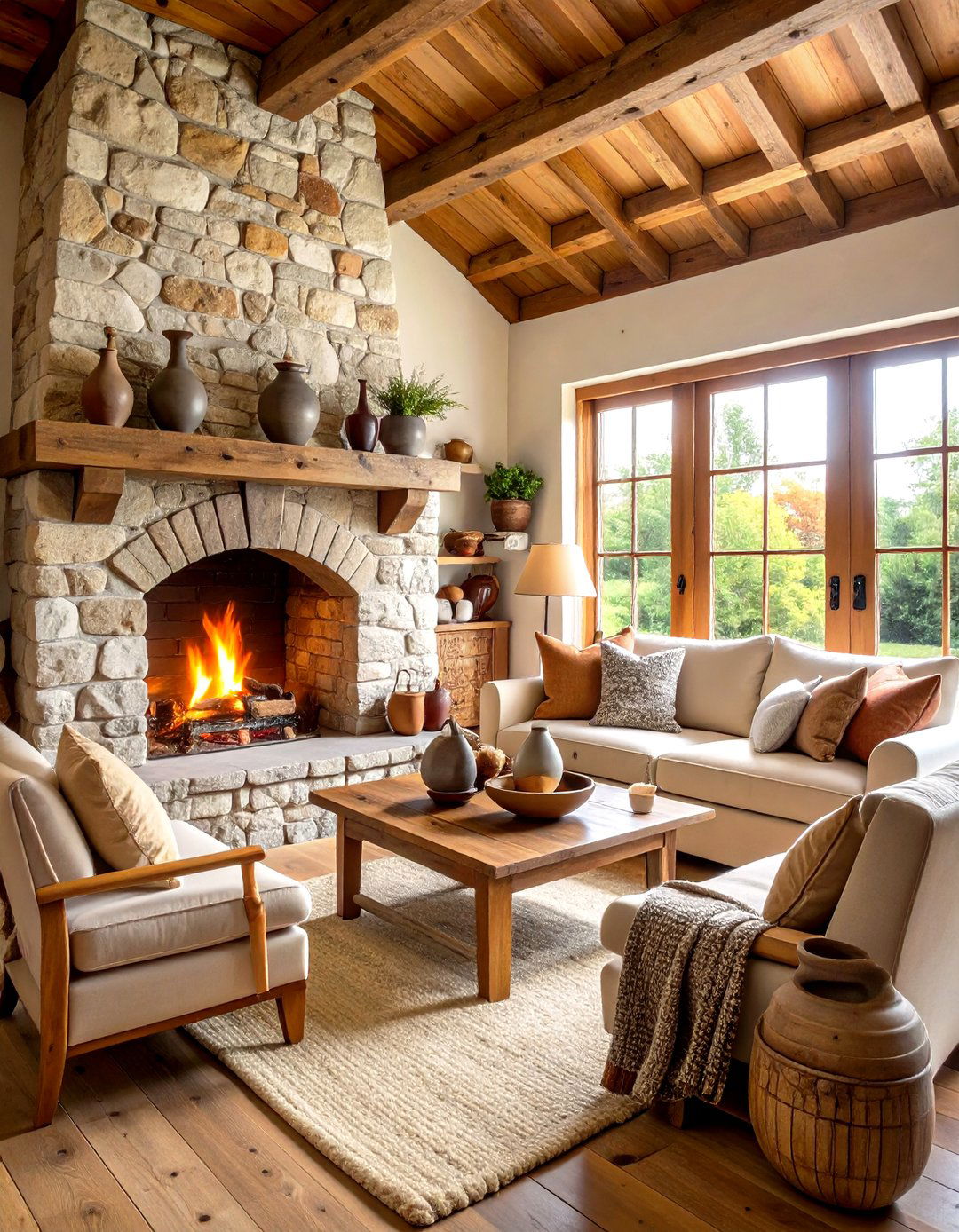 Stoneware Centered Primitive Living Room with Ceramic Beauty - 20 Primitive Living Room Ideas