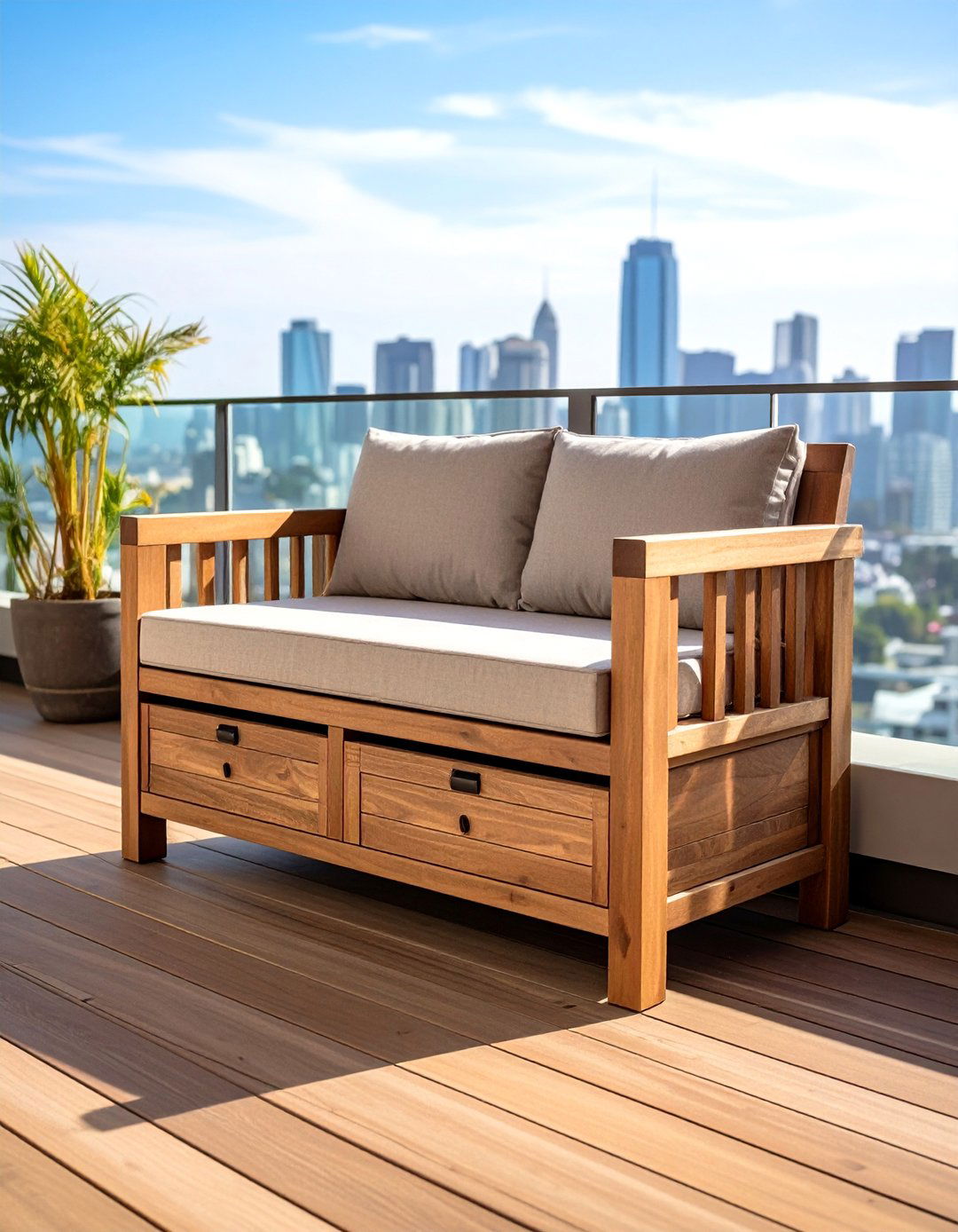 Storage Bench Balcony Office Organization - 20 Balcony Office Ideas