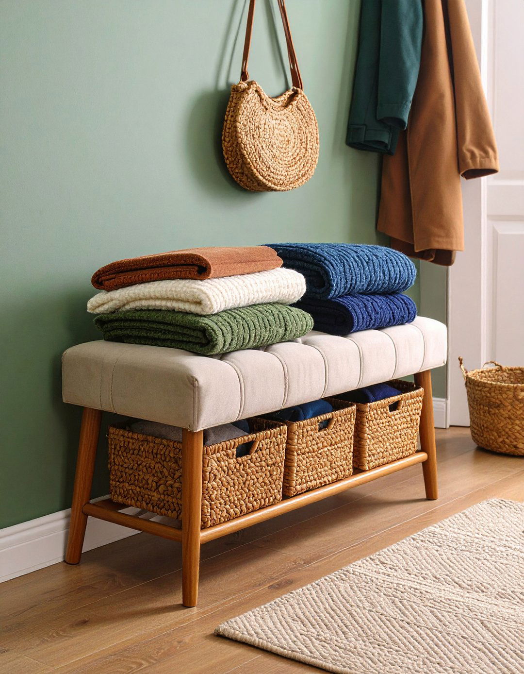 Storage Bench with Hidden Compartments - 20 Blanket Storage Ideas