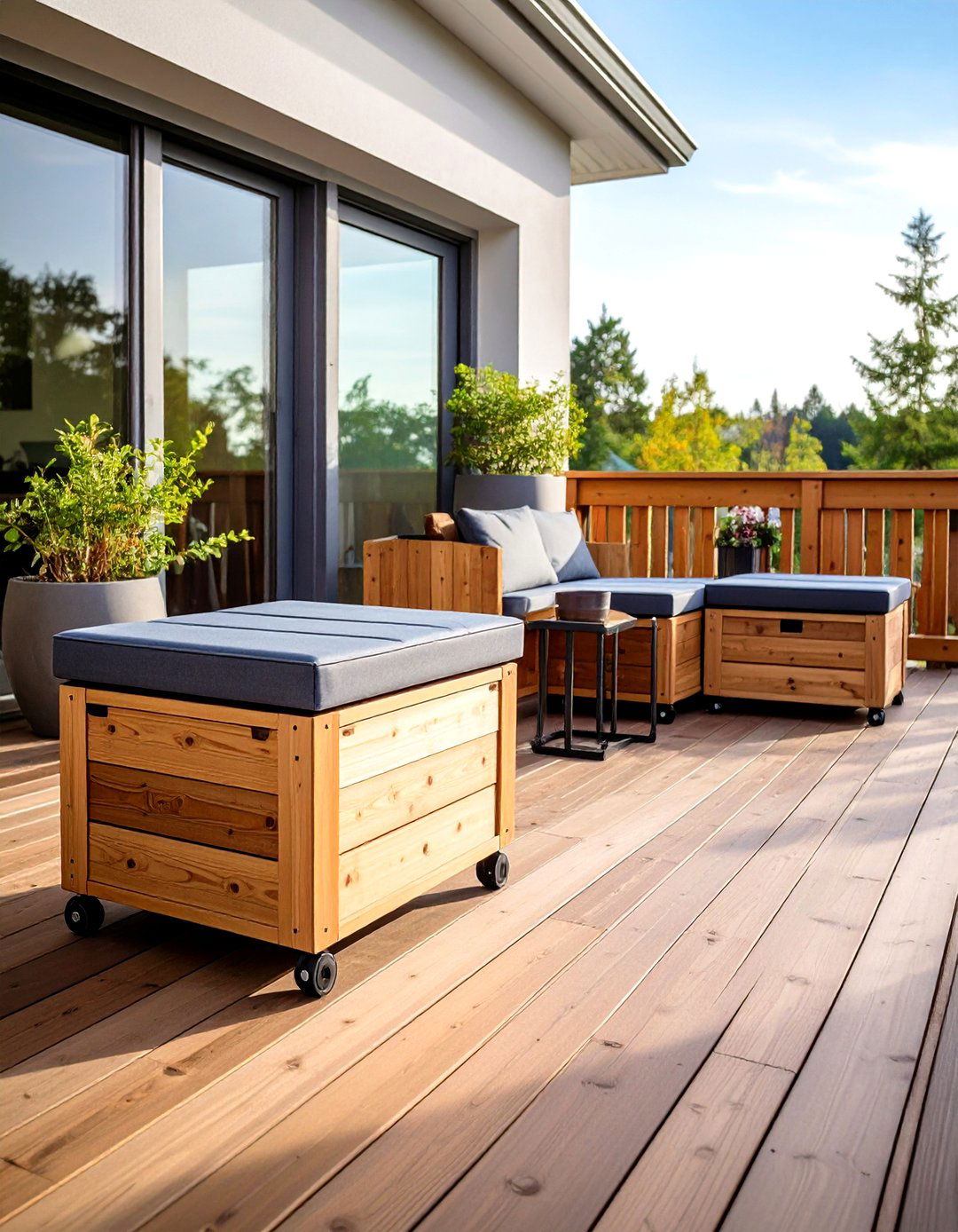 Storage Cube Benches for Clutter Free Decks - 20 Ground Level Deck Ideas