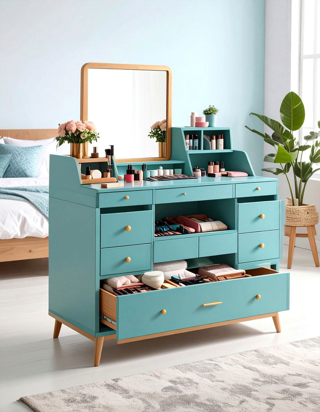 Storage Focused Organizational Makeup Vanity with Maximum Efficiency - 20 Makeup Vanity Ideas
