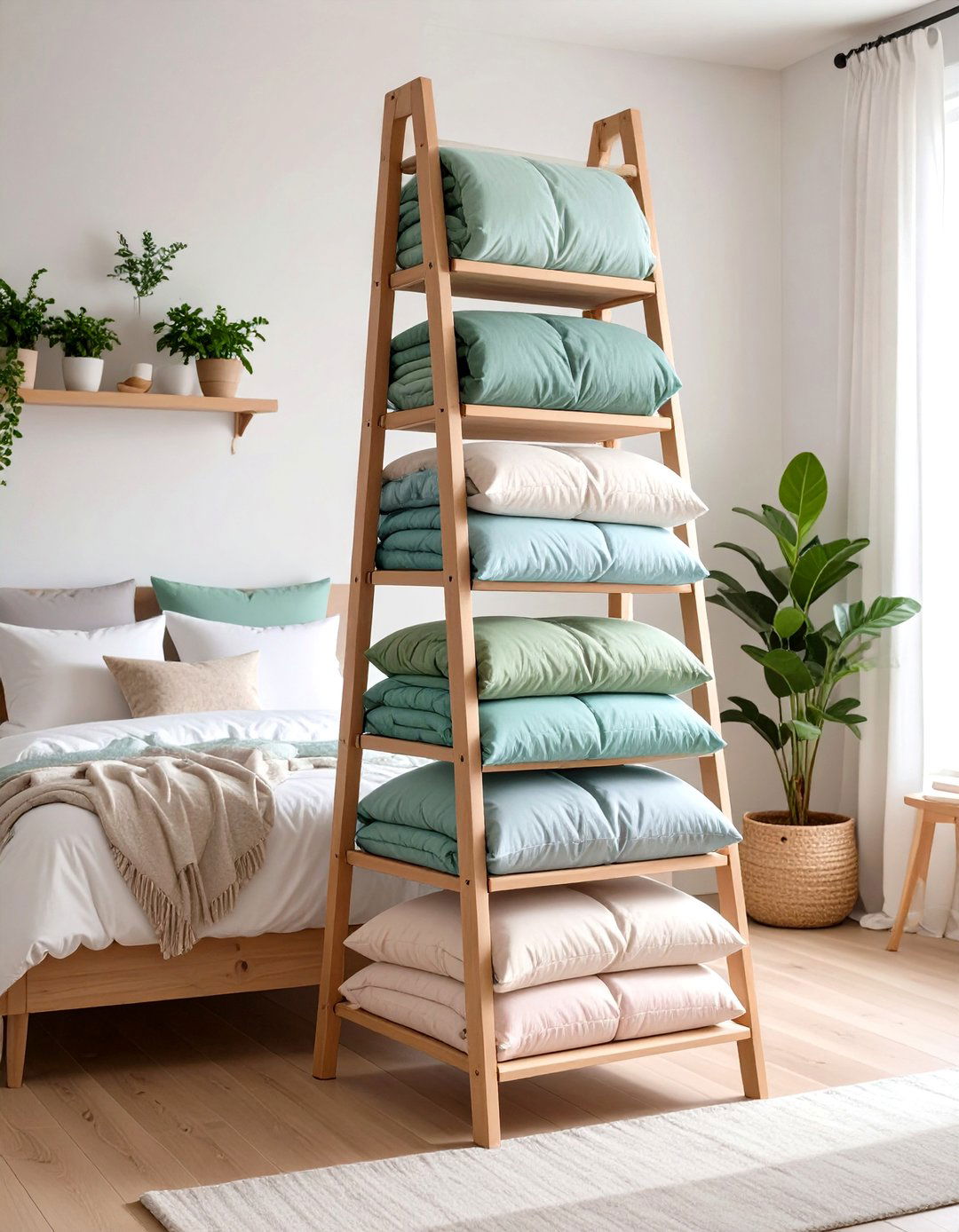 Storage Ladder Comforter Display - 20 Comforter Storage Ideas
