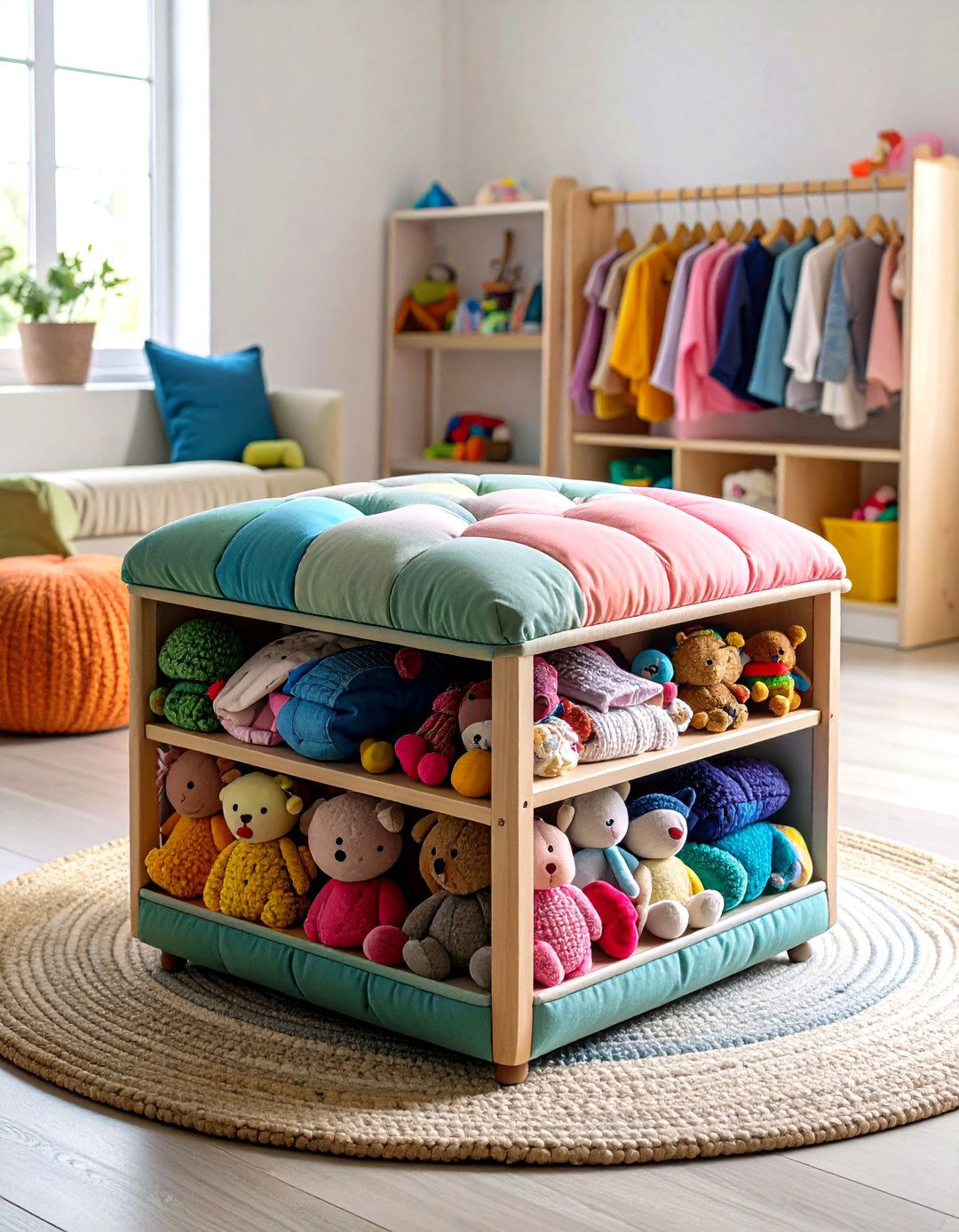 Storage Ottomans in Playroom Storage - 20 Playroom Storage Ideas