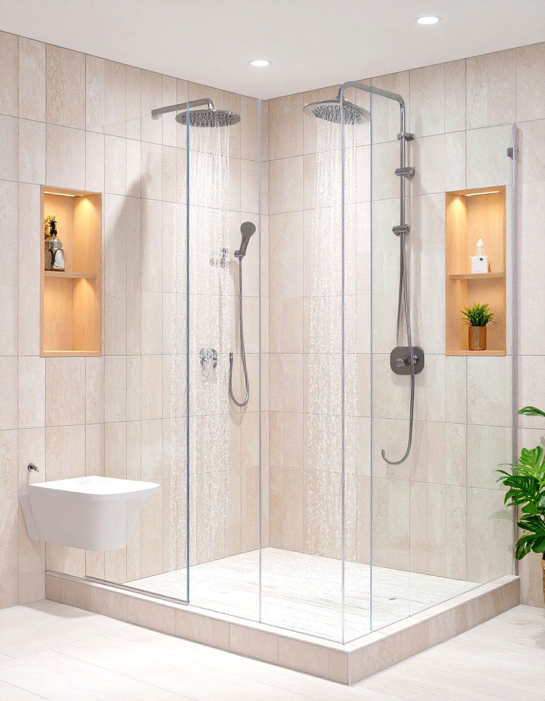 Storage Rich Double Shower with Twin Niches - 20 Double Shower Ideas