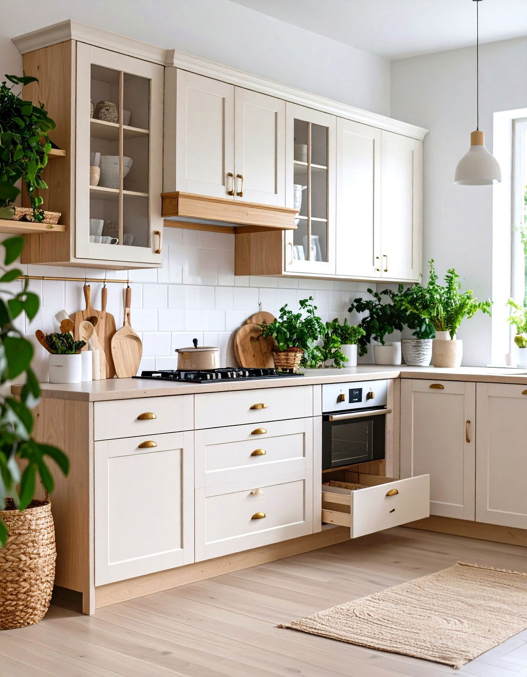 Storage Savvy Pull outs Hidden behind Off white Doors - 25 Off-white Kitchen Cabinets