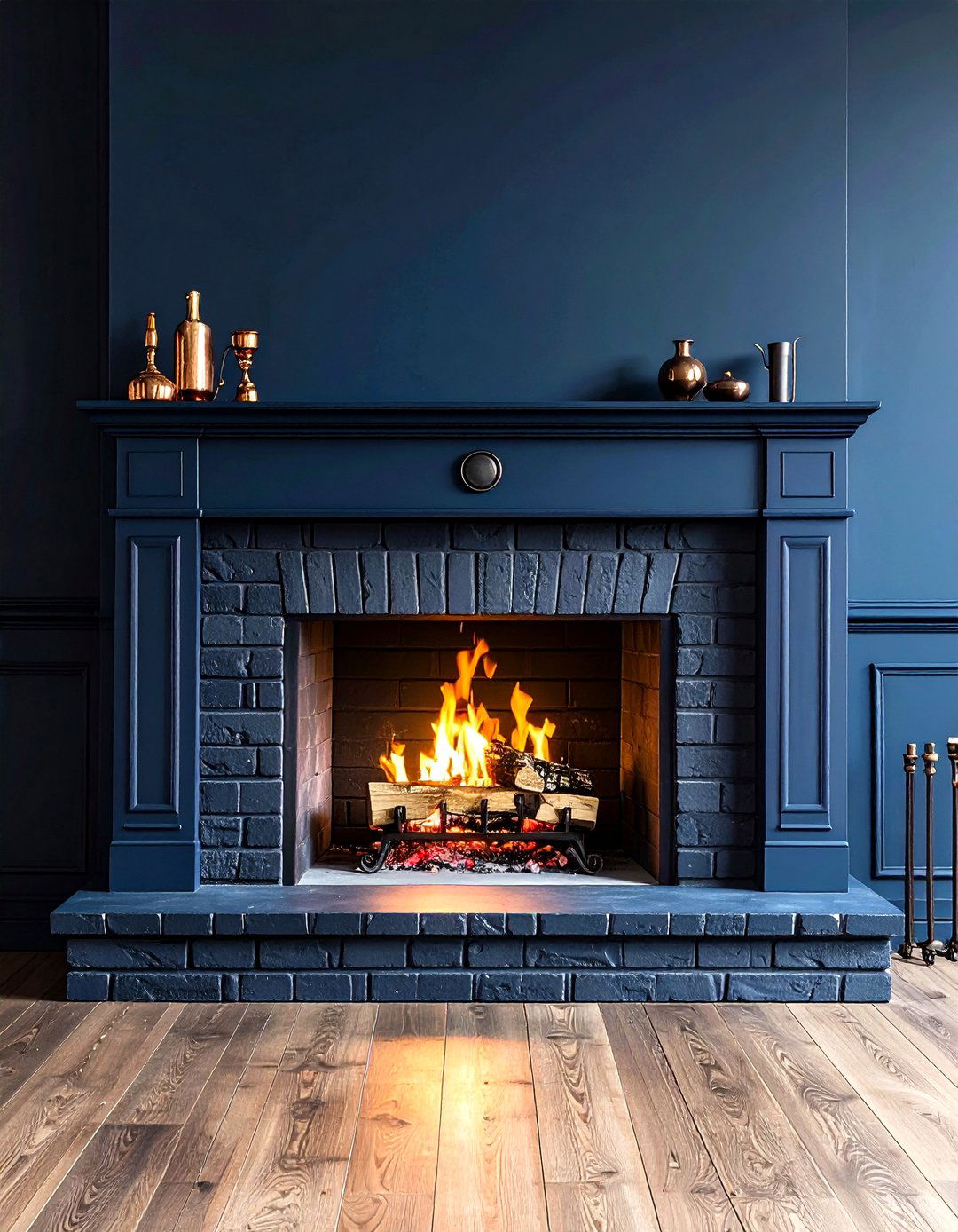 Stormy Navy Fireplace Drama - 20 Fireplace Paint Ideas