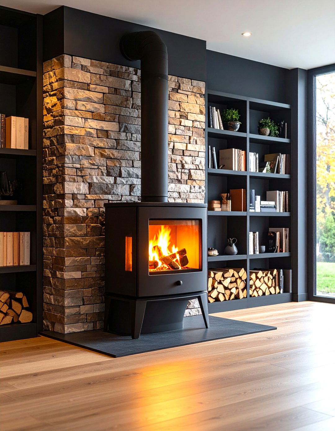 Stove Full Wall Bookcase Backdrop - 20 Fireplace With Bookshelves