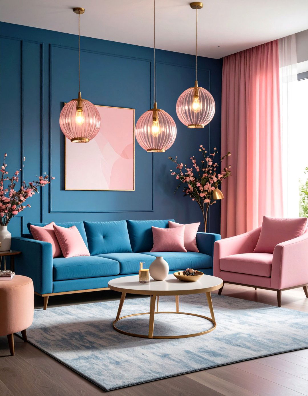 Strategic Lighting Features - 20 Pink and Blue Living Room Ideas