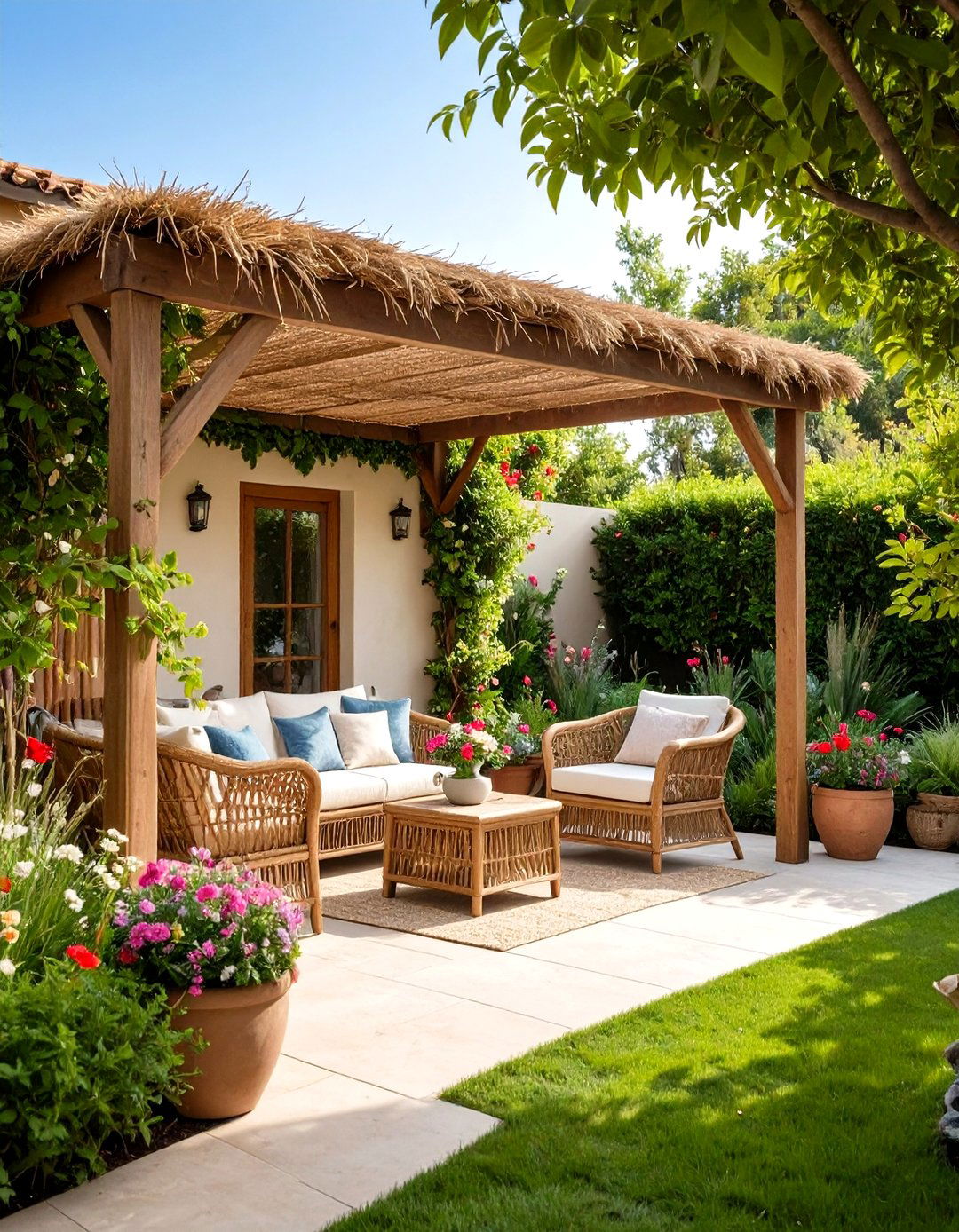 Straw and Reed Pergola Cover - 20 Pergola Cover Ideas