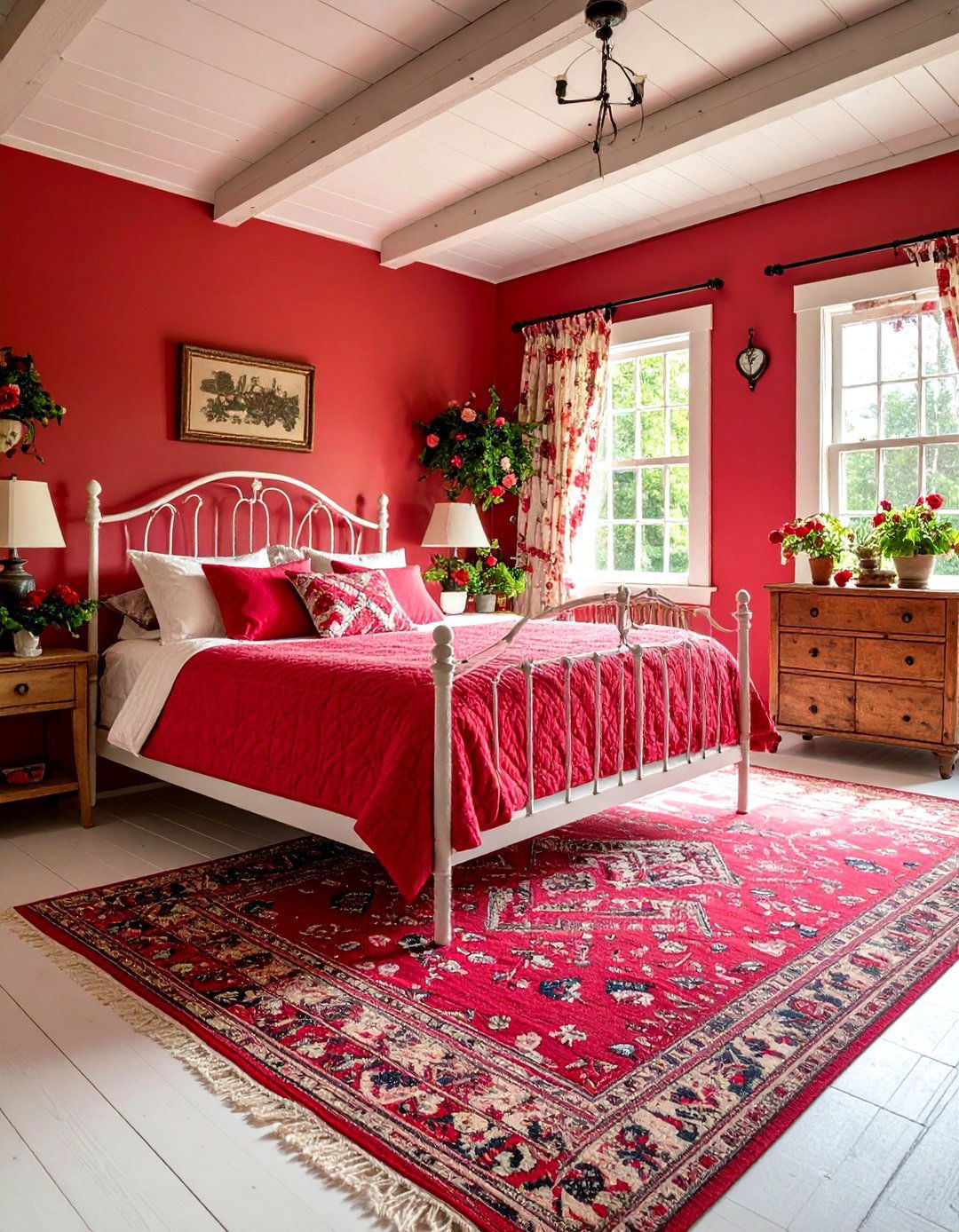 Strawberry Red Bedroom with Playful Cottage Style - 20 Red Bedroom Ideas