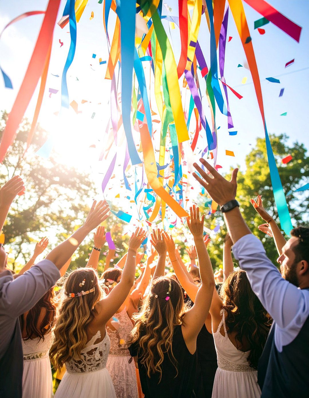 Streamer Wedding Send off Rainbow Cascade - 20 Wedding Send-off Ideas